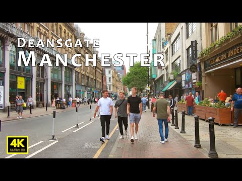Manchester walk - Deansgate entertainment, shopping & commercial area in busy Saturday afternoon